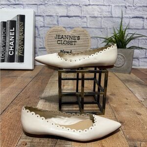 Coach Jill Leather Studded Scalloped Pointed Ballet Flats Ivory Size 7B